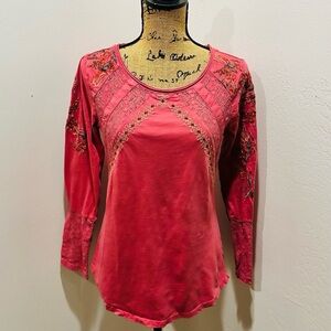 Women Sundance Pink Lace Floral Embroidered Long Sleeve Top Size S